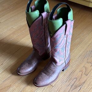 Nocona leather cowboy boots brown and pink